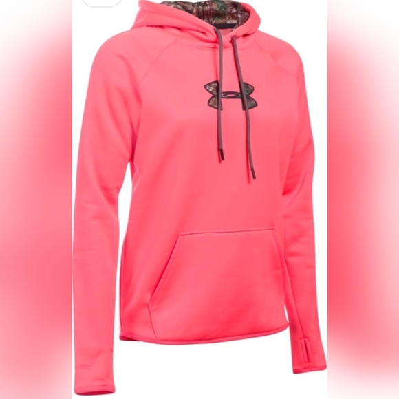 Under Armour Women's UA Neon Pink Camo Hoodie Sweatershirt Size L - Picture 3 of 7